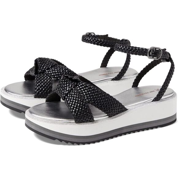 Women's Johnston & Murphy Faux Leather Black Silver Grace Woven Sandal- Size 10 - Picture 1 of 11